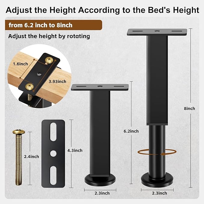 Bed Support Legs, 6.2-8 in Heavy Duty Metal Furniture Feet - Image 2