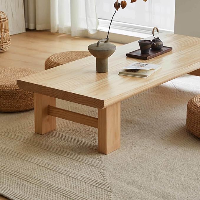 Japanese Solid Wood Coffee Table, 47.2" Low Zen Table, Tatami Style, Natural - Image 7