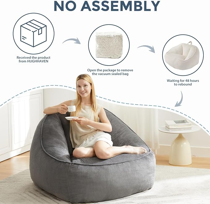 HUGHEAVEN Big Bean Bag Chairs for Adults, Giant Bean Bag Chair for Adults and - Image 6