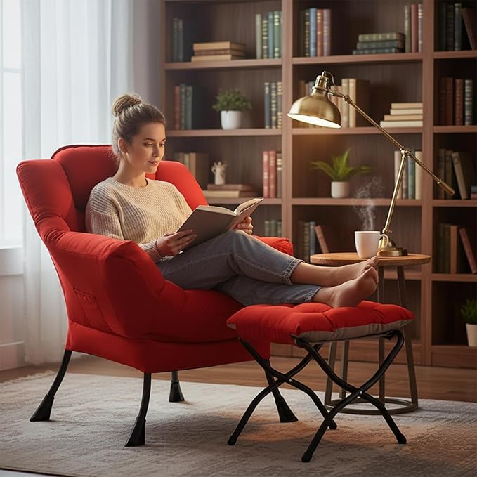 Welnow Lazy Chair with Ottoman, Modern Accent Chair with Armrests and a Side - Image 9
