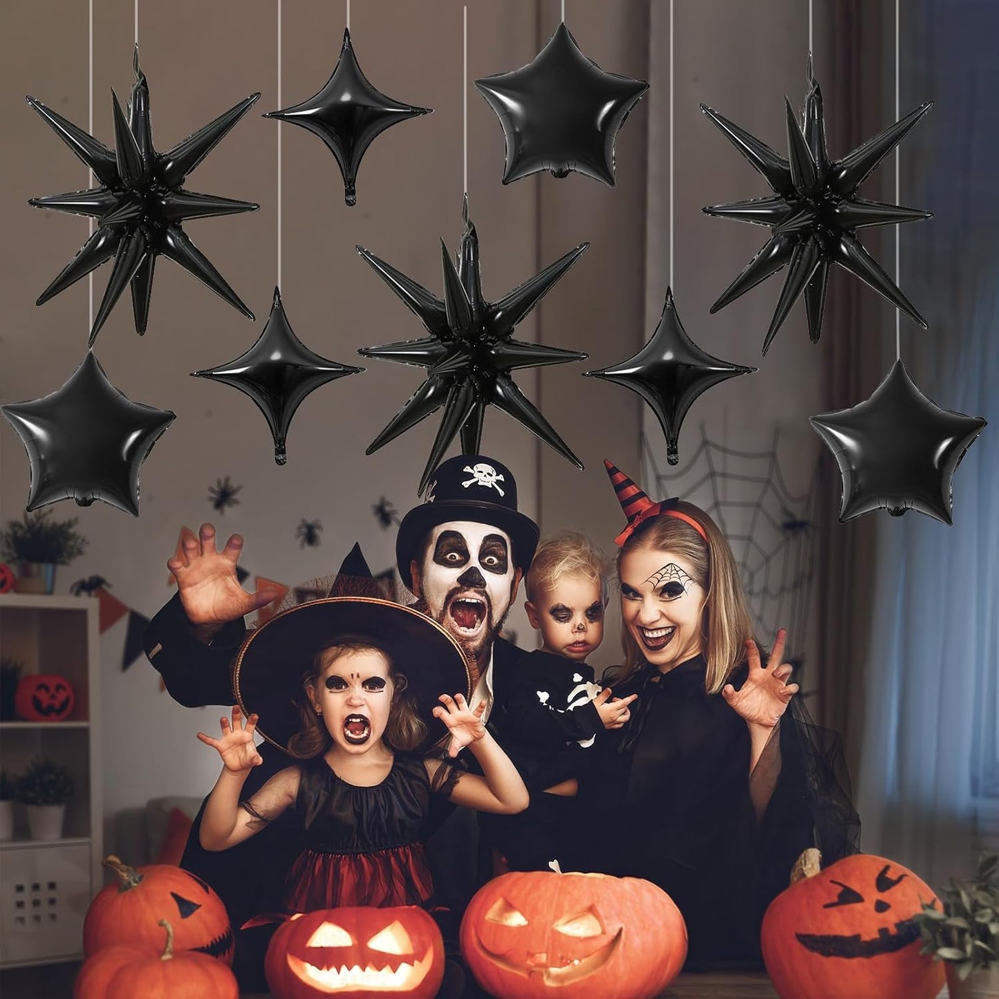 Black Star Balloons, 22in Large Star Balloons Foil 10in 4-Pointed & Black Pentagram Balloon for Graduation Wedding Halloween Baby Shower Birthday Party Decorations