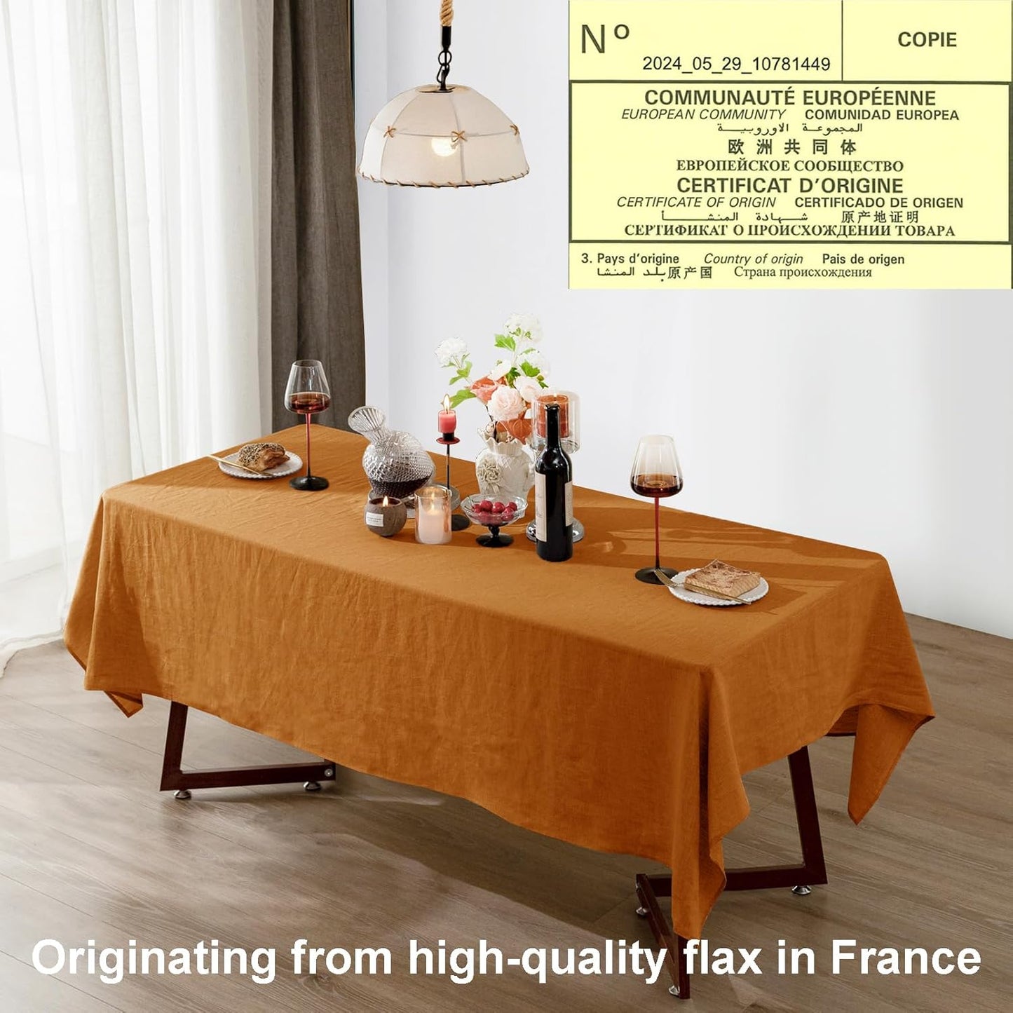 Talasily Linen Tablecloth 100% Pure Linen Table Cloth 60x120 Inches Rectangle Tablecloths Washable Cloths for Kitchen, Dining, Buffet Parties, Holidays, Picnic, Weddings and Restaurants-Caramel