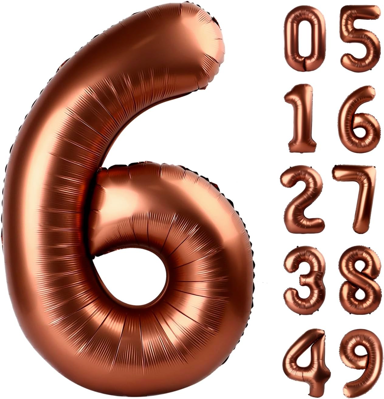 40 Inch Dark Brown Mylar Foil Number 6 Birthday Balloon, Digital Balloons for 6 16 Boy Girl Party Decorations Supplies, Coffee Brown Big Helium Balloon Numbers for 26 36 46 60 Men Women Anniversary
