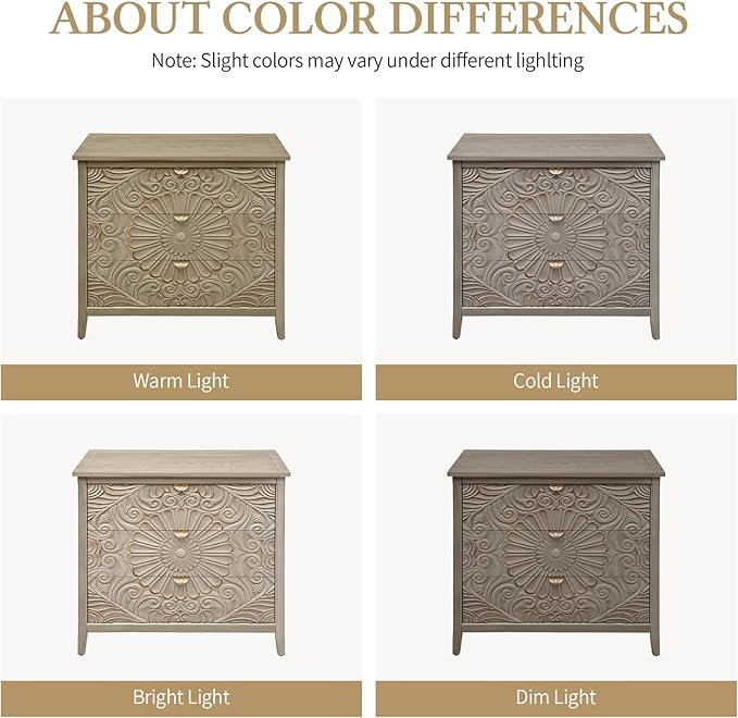 Carved 3 Drawer Cabinet with Floral Pattern & Gold Handles, 31.5" W Distressed - Image 7