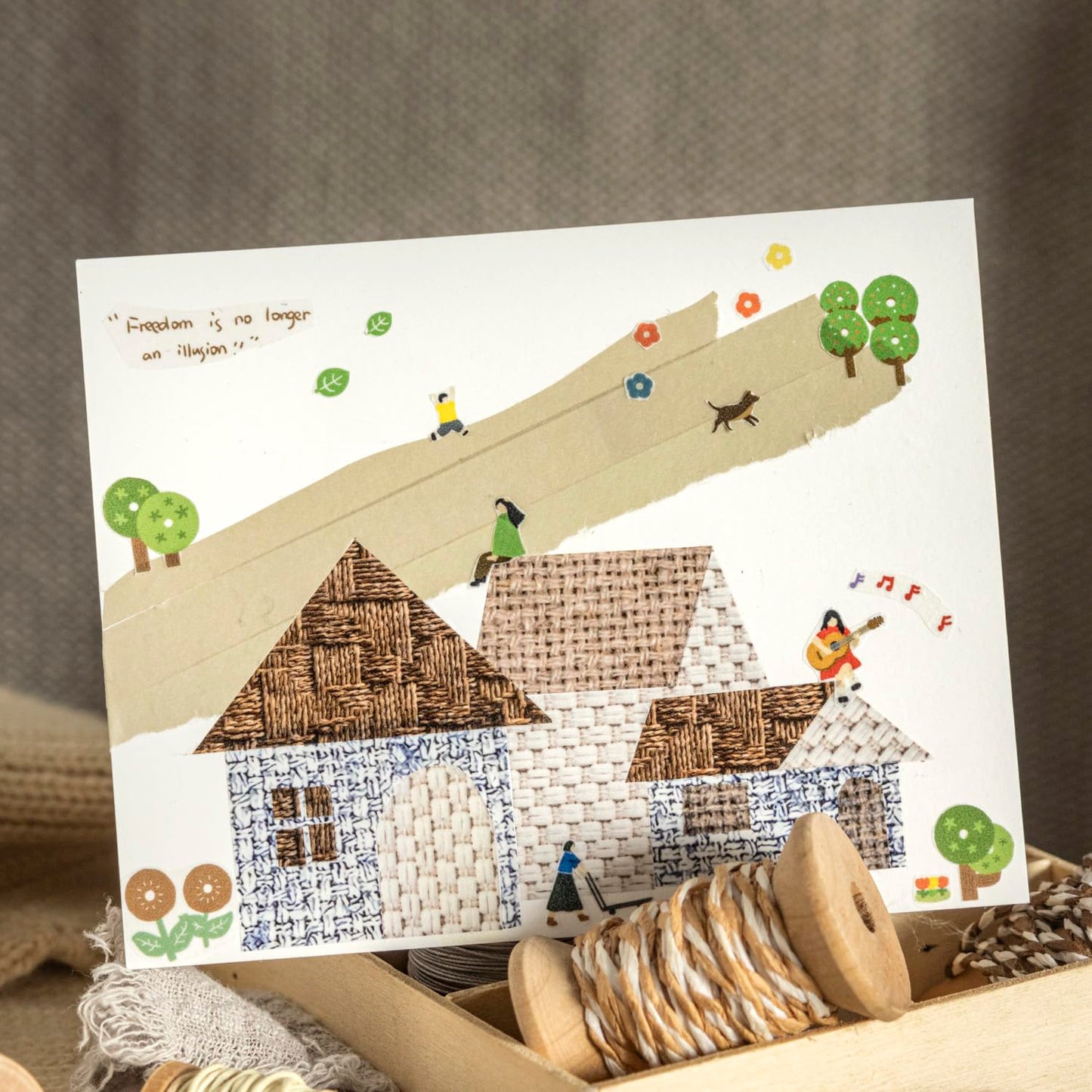 Fabric-Patterned Washi Sticker Set, 6 Rolls Vintage Stickers for Scrapbooking, Journaling, DIY Crafts, and Decorative Wrapping