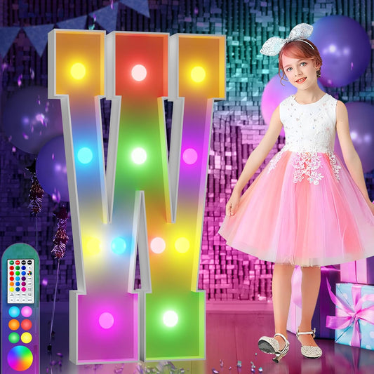 imprsv 4FT Colorful Marquee Light Up Letters W, 18 Colors Light Up Sign Alphabet Sign with Remote, One Letters First Birthday, Large Letters for Birthday Engagement Anniversary Wedding Party Decor