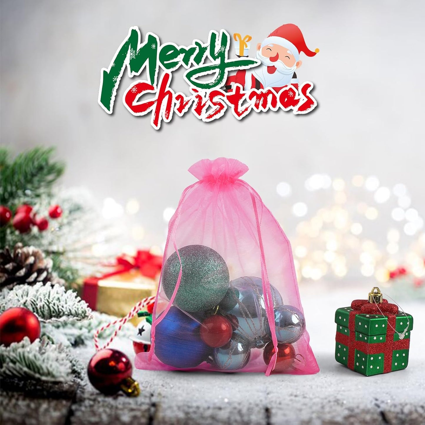 ANZNKU 100 Pack Premium Sheer Organza Bags 6x9 inches Mesh Bags Drawstring, Gift Bag for Party Wedding Christmas, Organza Favor Bag Drawstring(Pink)