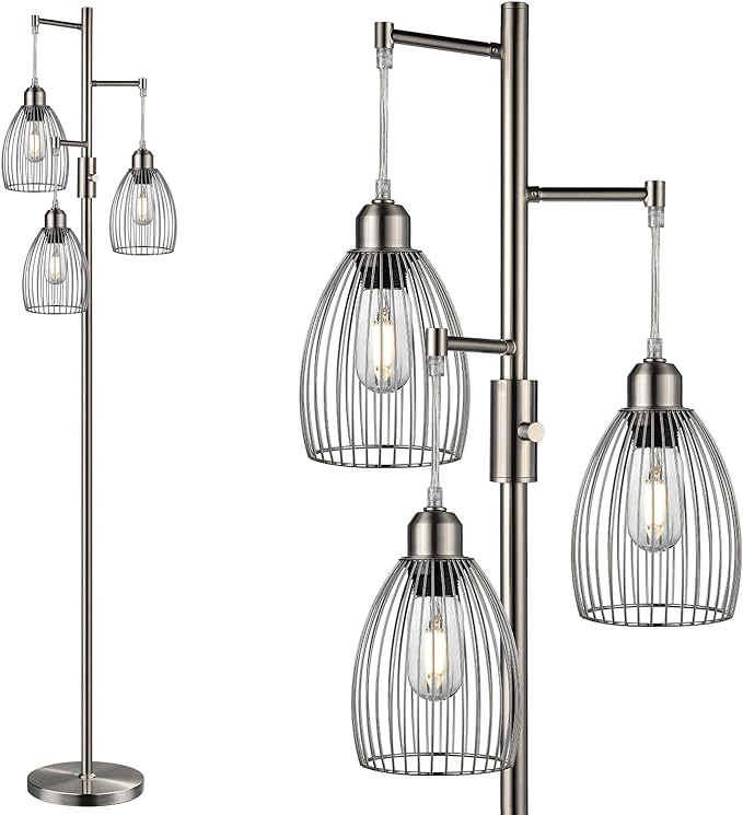 Nintiue Dimmable Floor Lamp, 3 x 800LM LED Edison Bulbs Included, Industrial by Nintiue