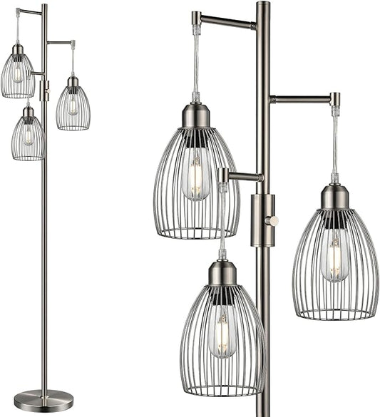 Nintiue Dimmable Floor Lamp, 3 x 800LM LED Edison Bulbs Included, Industrial by Nintiue