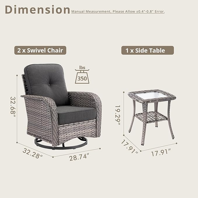 Weaxty Outdoor Swivel Rocker Patio Chairs, 3 Pieces Patio Furniture Set - Image 2