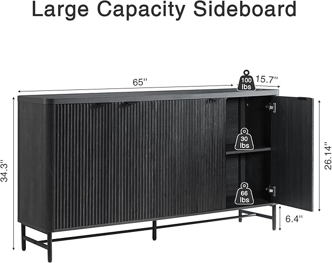 Fatmok Fluted Furniture Set – 65" Buffet Sideboard Cabinet - Image 2