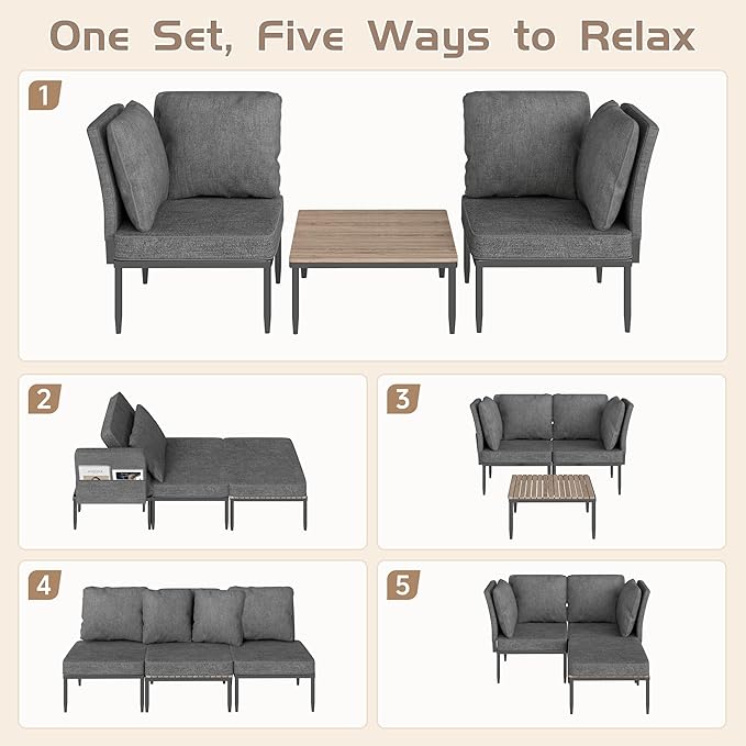 5 in 1 Modular Patio Furniture Set, 3 Piece Aluminum Convertible Outdoor - Image 4