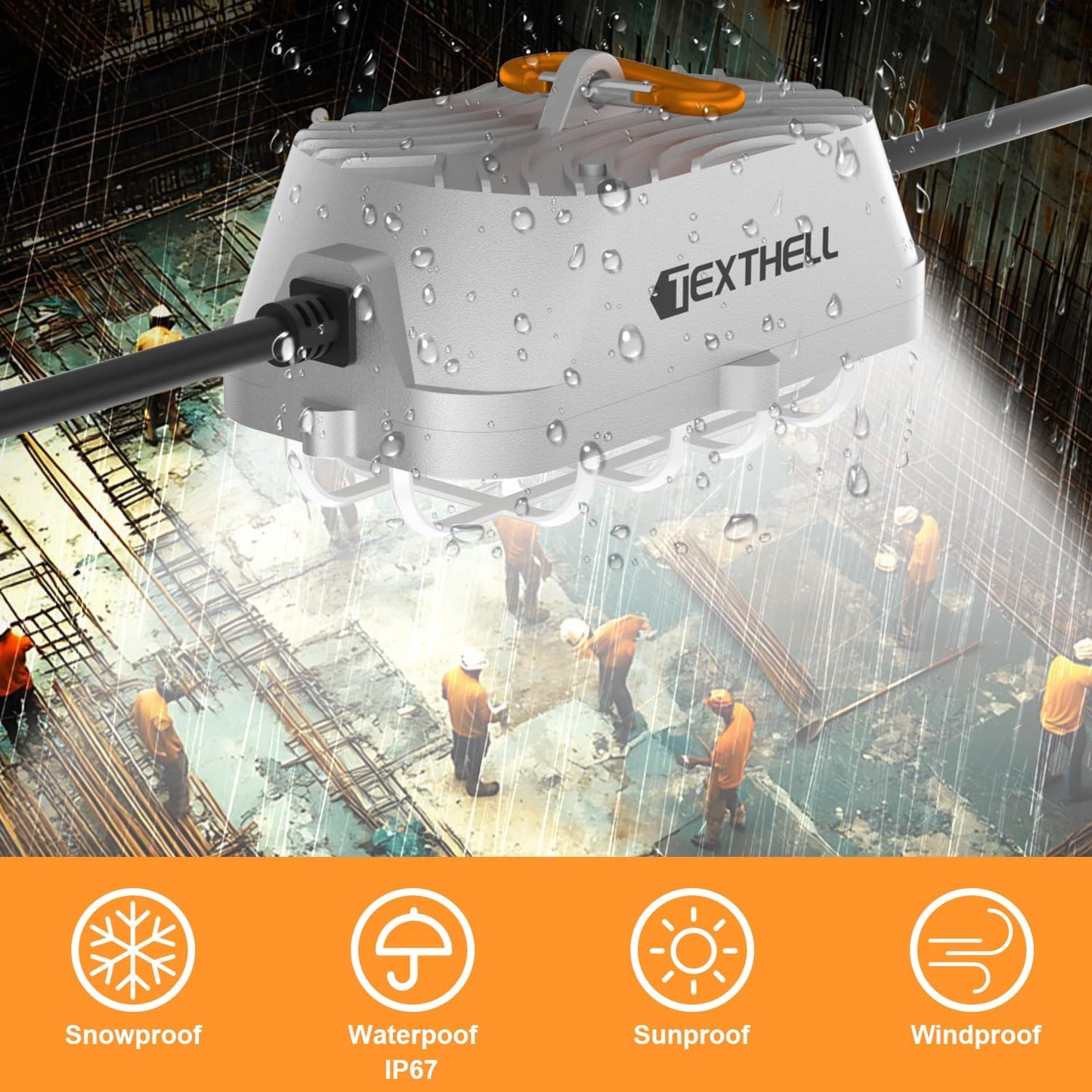 100ft LED Construction String Lights 300W Super Bright 30000LM Work Lights String Connectable Design for Workplace, Warehouse, Garage, RV, Indoor and Outdoor Weatherproof Temporary Lighting