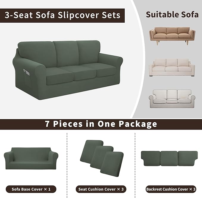 Easy-Going 7 Pieces Stretch Couch Cover Washable Sofa Cover Set - Image 3