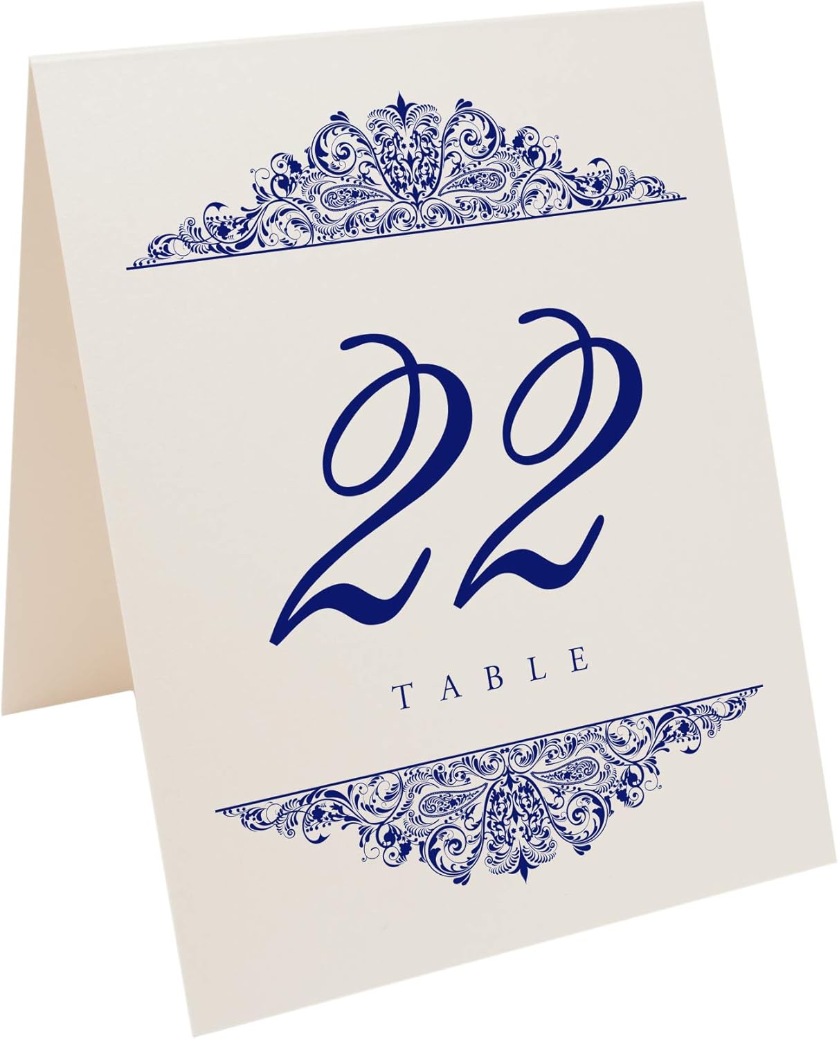 Paisley Wedding Table Numbers (Select Color/Quantity), Champagne, Navy, 1-65, Double Sided, Tent or Use in a Stand, Great for Parties & Restaurants - Made in the USA