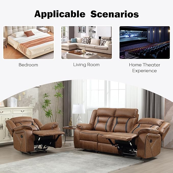 EBELLO Faux Leather Recliner Sofa Furniture Set - Image 5