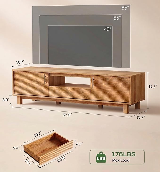 Marsail Boho Modern TV Stand up to 65 Inches, Fluted Entertainment Center - Image 2