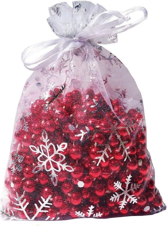 Wudygirl 100pcs 5X7 Inches Xmas Drawstring Organza Bag Snow White Pouches Party Wedding Favor Seashell Chocolates Bags (100pcs Snowflake 5x7) (Snowflake)