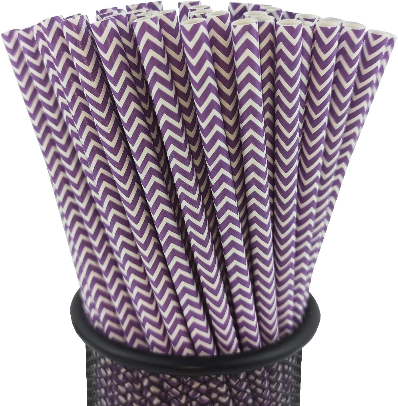 YAOSHENG Premium Disposable Waves Striped Drinking Paper Straws, Pack 100 Purple Waves Paper Straws for Cocktail Party Supplies,Birthday,Bridal/Baby Shower,Juice,Shakes (Purple Waves)