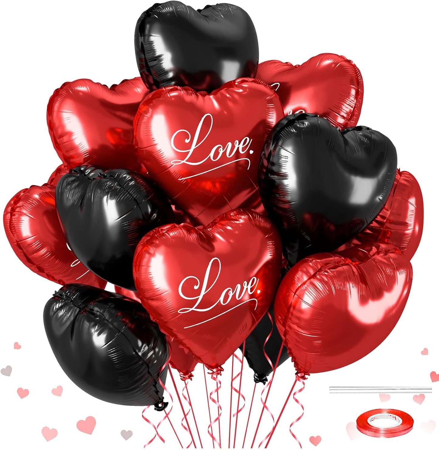 12 Pcs Heart Balloons, 18 inch Valentine's Day Balloons, Red Black Heart Foil Helium Balloon, Love Printed Foil Balloon for Valentine's Day Wedding Baby Shower Anniversary Party Decorations