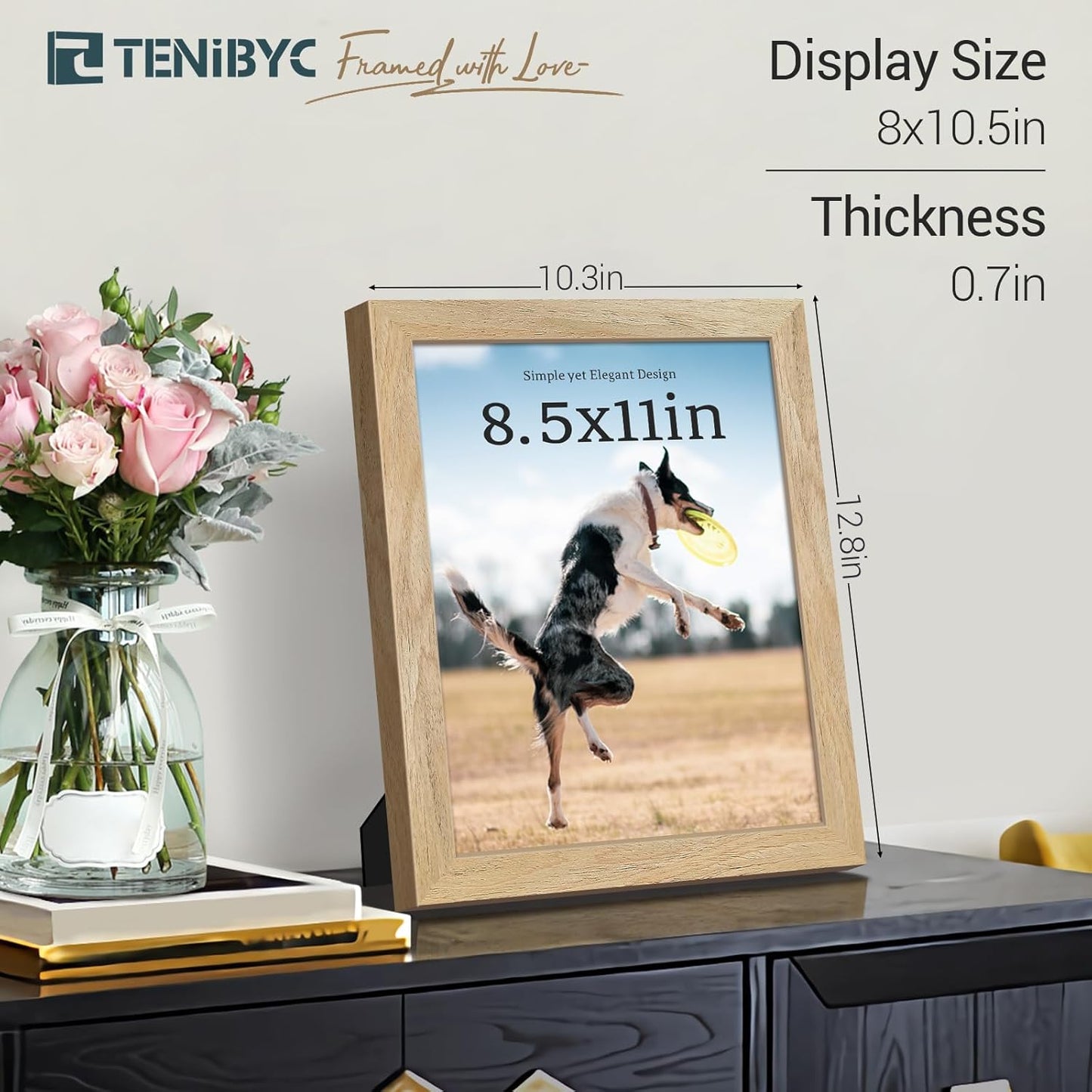 8.5x11 Picture Frame Set - 4 Pack, Natural Solid Wood, HD Tempered Glass, Elegant Wood Grain Photo Frame, Table or Wall Display