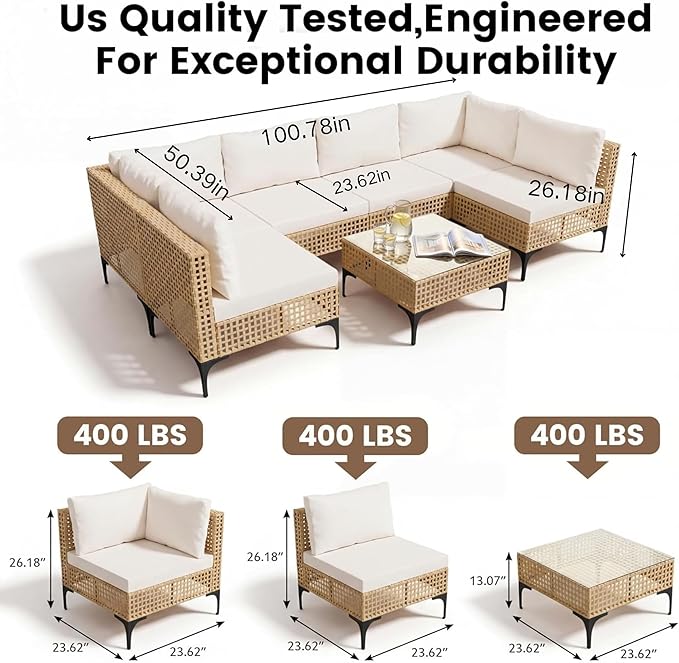 Devoko Patio Furniture Set, 7 Pieces Outdoor Wicker Sectional Couch - Image 6