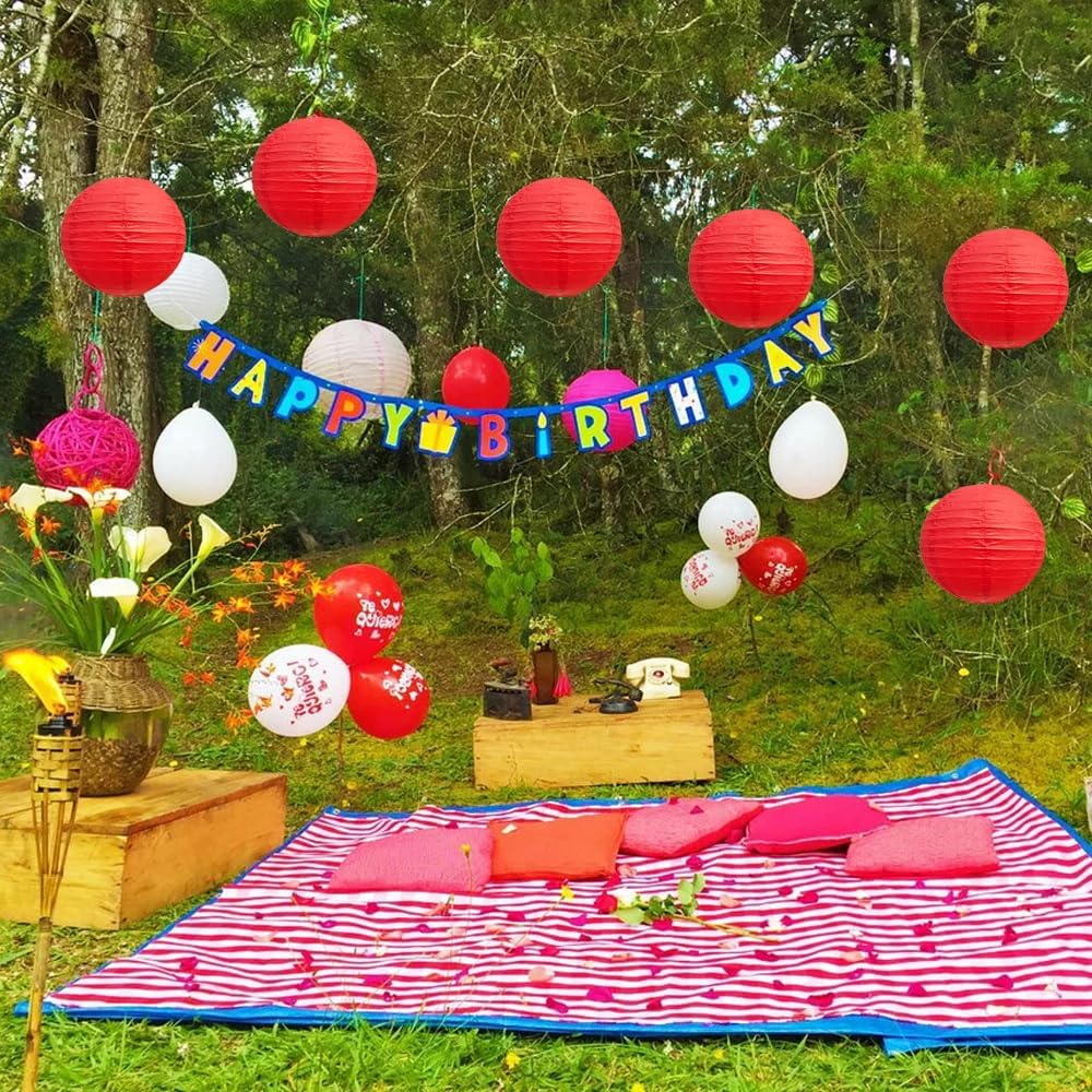 BEISHIDA 8-Inch Red Round Paper Lanterns Decorative Hanging Asia Chinese Japanese Paper Lanterns Lamp for Birthday Wedding Baby Bridal Shower Christmas Home Decor Party Decoration（6 Packs）