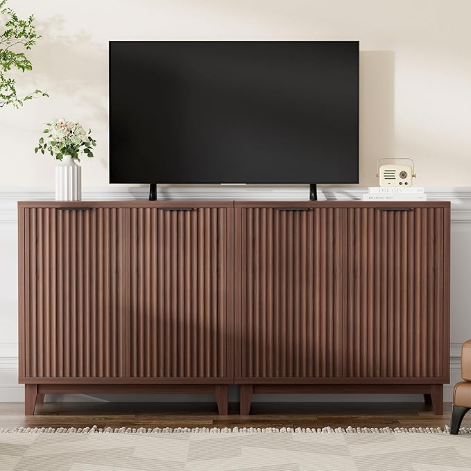 Fluted Cabinet with Storage, 2 Doors Sideboard Buffet, Mid Century Modern - Image 8