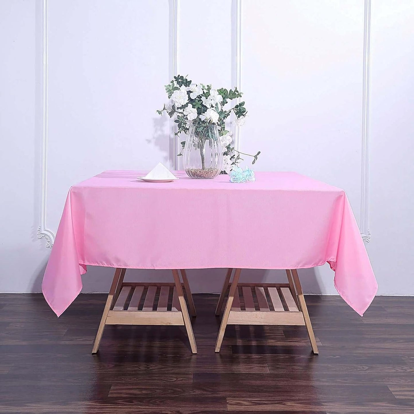 Efavormart 70" Premium Square Polyester Tablecloth for Wedding Kitchen Dining Events - Pink