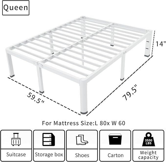 ROIL 14 Inch White Queen Bed Frame - Image 2