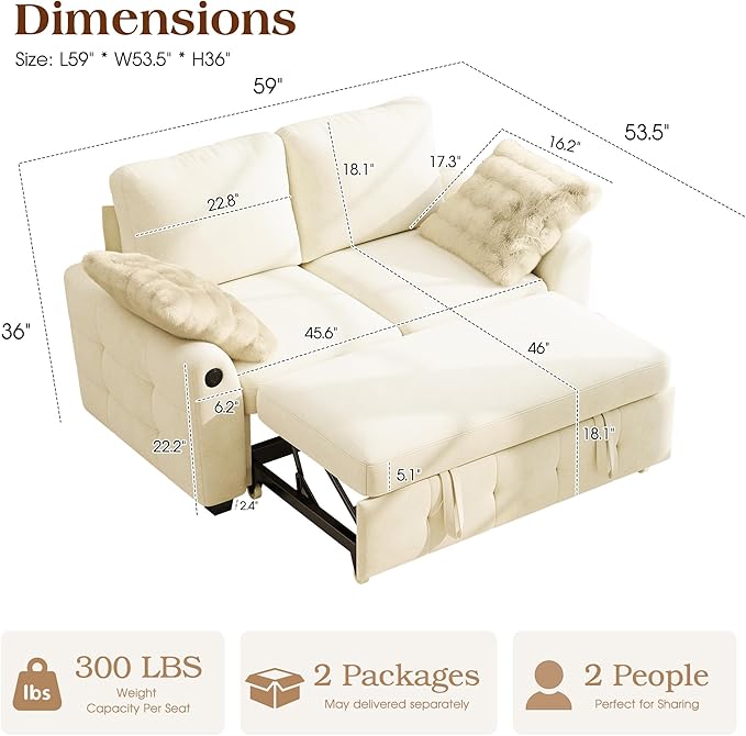 Ihanherry 59-inch Convertible Sofa Bed, Pull Out Sleeper - Image 2
