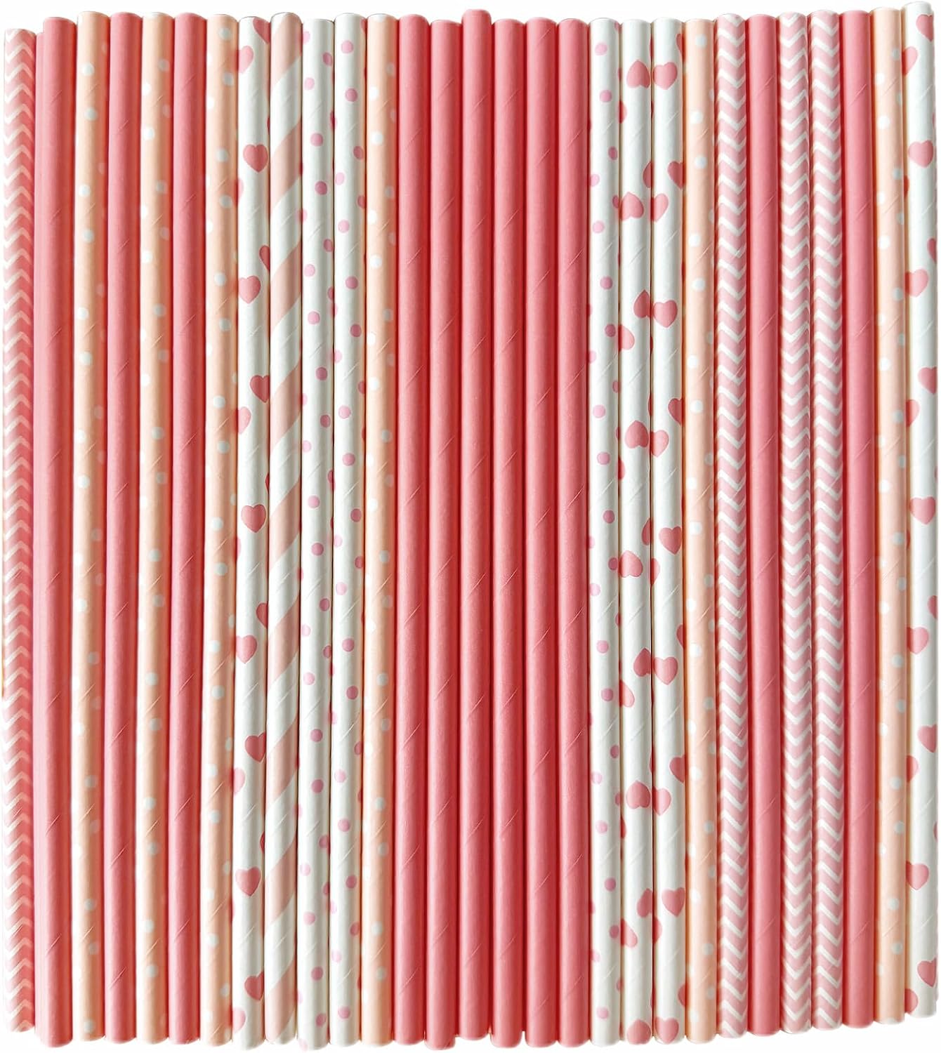YAOSHENG [100 Pack] Pink & Gold Paper Straws Disposable, 100% Biodegradable Multi-Pattern Party Straws For Birthday, Wedding and Holiday Decoration (Deep Powder Series)