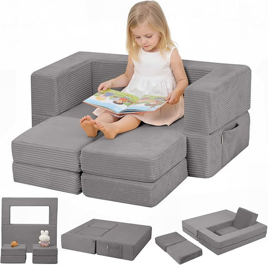 MeMoreCool Modular Kids Couch – Light Grey Foam Play Sofa Bed Convertible by MeMoreCool