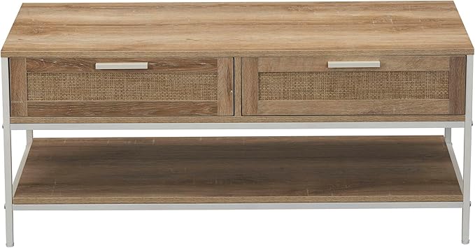 Household Essentials Coastal Oak Woven Front Coffee Table - Image 6