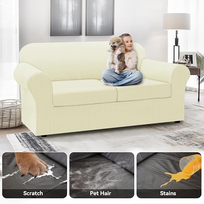100% WaterproofCouch Cover 3-Piece Set Striped Sofa Slipcovers - Image 3