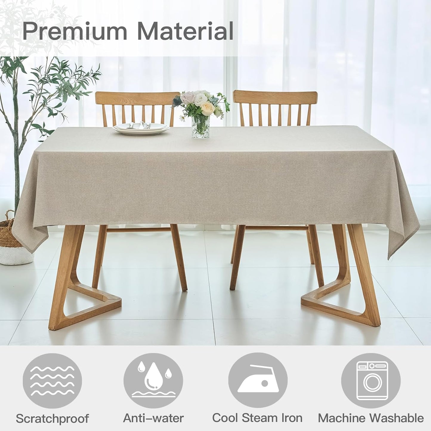 maxmill Linen Texture Tablecloth Water Resistance Antiwrinkle Spillproof Wipeable Washable Fabric Table Cloth for Dining Room, Buffet Banquet Party Holiday Dinner, Rectangular 60 x 108 Inch, Linen