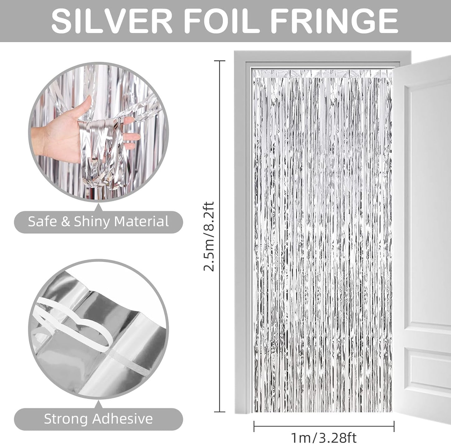 30 Pack Silver Foil Fringe Curtain Backdrop, 3.3x8.2 Feet Metallic Tinsel Streamer Curtains Photo Booth Props for Birthday/Wedding/Bachelorette/Baby Shower/Christmas/New Year/Disco Party Decorations