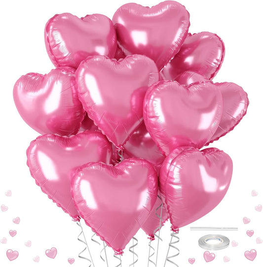 12 Pcs Heart Balloons, 18 inch Pearl Pink Heart Shaped Balloons, Big Helium Balloon, Love Foil Balloon for Wedding Baby Shower Anniversary Backdrop Valentine Party Decorations