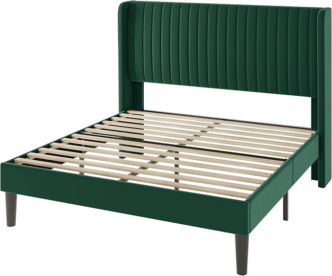 Allewie Queen Size Bed Frame/Velvet Upholstered Platform Bed/Vertical Channel - Image 9