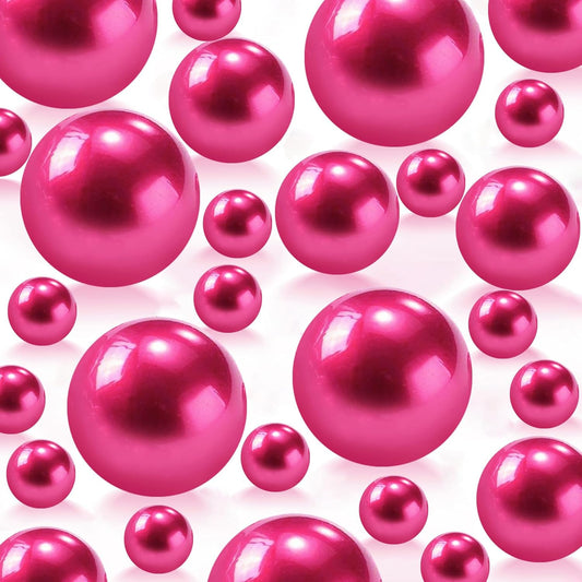 150Pcs Hot Pink Polished No Hole Faux Pearl Beads for Vase Filling Decorations, Plastic Pearls Vase Fillers, Table Scatters, Wedding Centerpiece, Home Decor, 8/14/20 mm