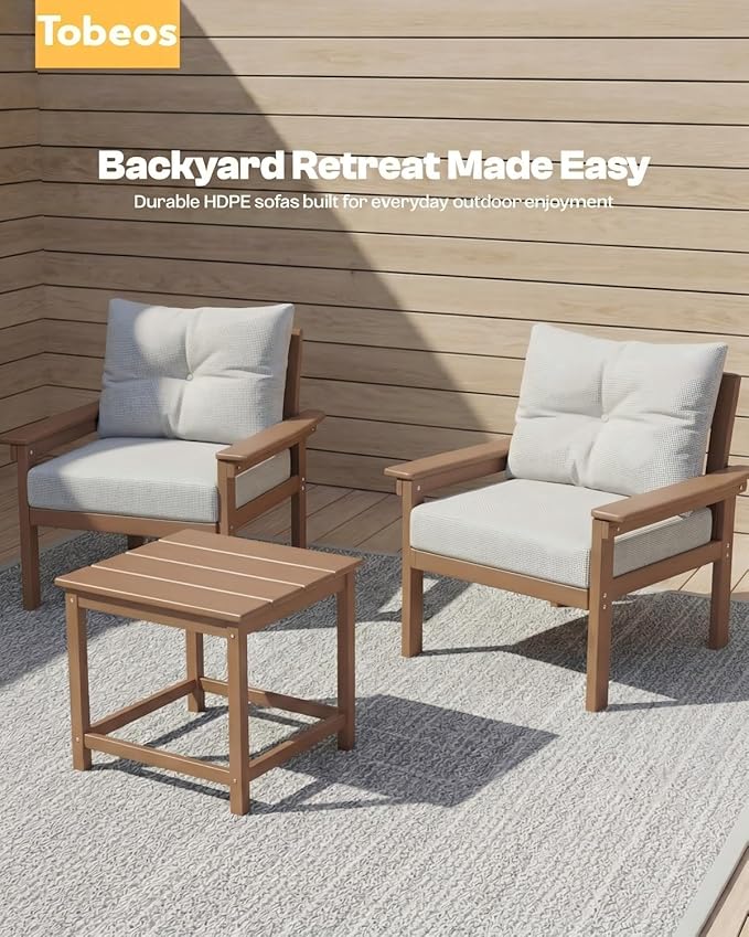 HDPE 3 Piece Patio Furniture Set, All-Weather Outdoor Couch Bistro Set - Image 8