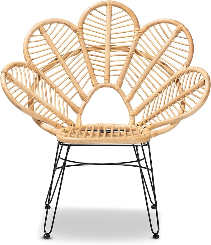 bali & pari Garan Modern Bohemian Natural Rattan and Black Metal Accent Chair - Image 3