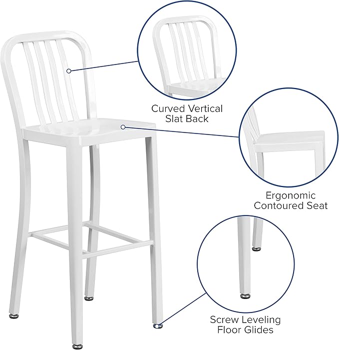 Flash Furniture Commercial Grade 30" High White Metal Indoor-Outdoor Barstool - Image 4