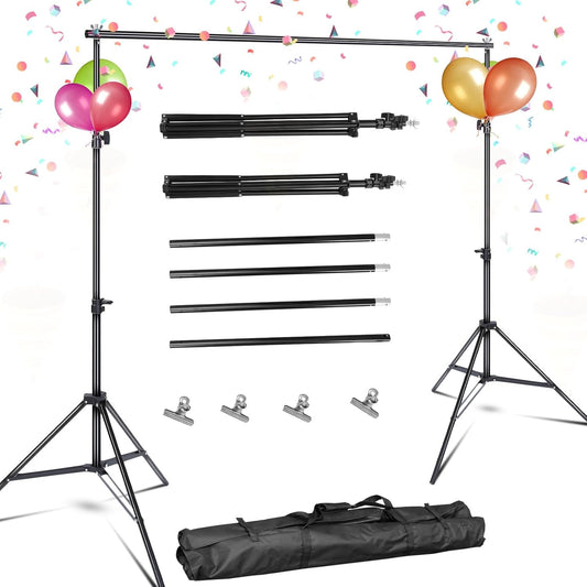 10ft Adjustable Backdrop Stand Kit, Heavy-Duty Photography Background Support System with Clamps & Carry Bag, Photo Video Studio Backdrop Stand for Parties, Weddings, Green Screen & Banner Display
