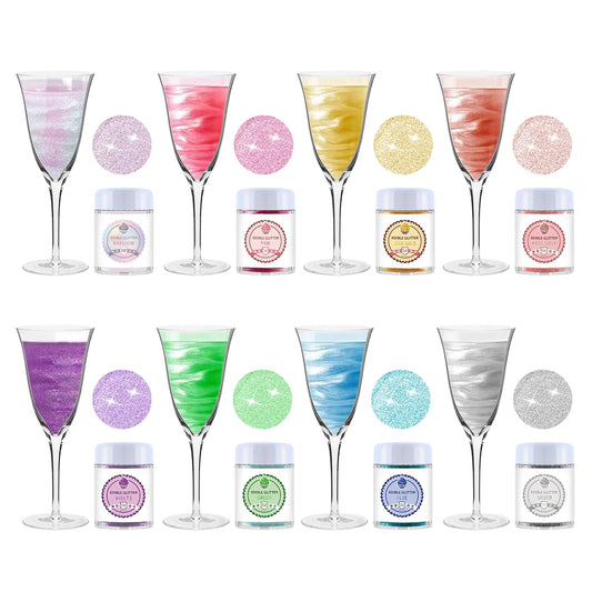 Edible Luster Dust 8 Colors Set - Edible Glitter for Cocktails, Rainbow Food Grade Powder Glitter for Drinks, Chocolate, Cake Decorating | Vegan, Sugar-Free, Gluten-Free -3g