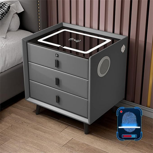 Smart Bedroom Nightstand with Fingerprint Lock and Adjustable LED Lights by Unknown