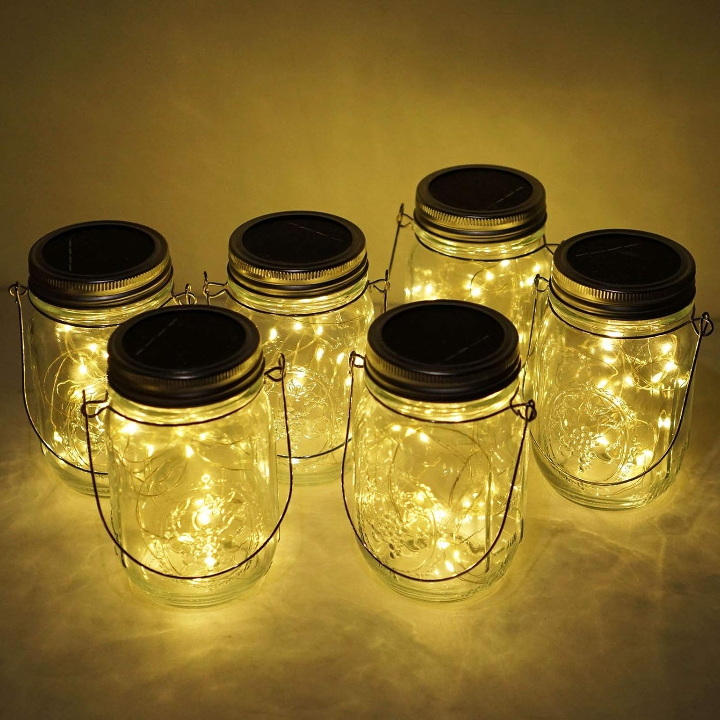 Solar Mason Jar Lights, 6 Pack 10 LED Jar Lid String Lights with 6 Hangers(No Jars), Waterproof Fairy Firefly Light for Garden, Patio, Outdoor, Yard, Lawn Decor(Warm White)