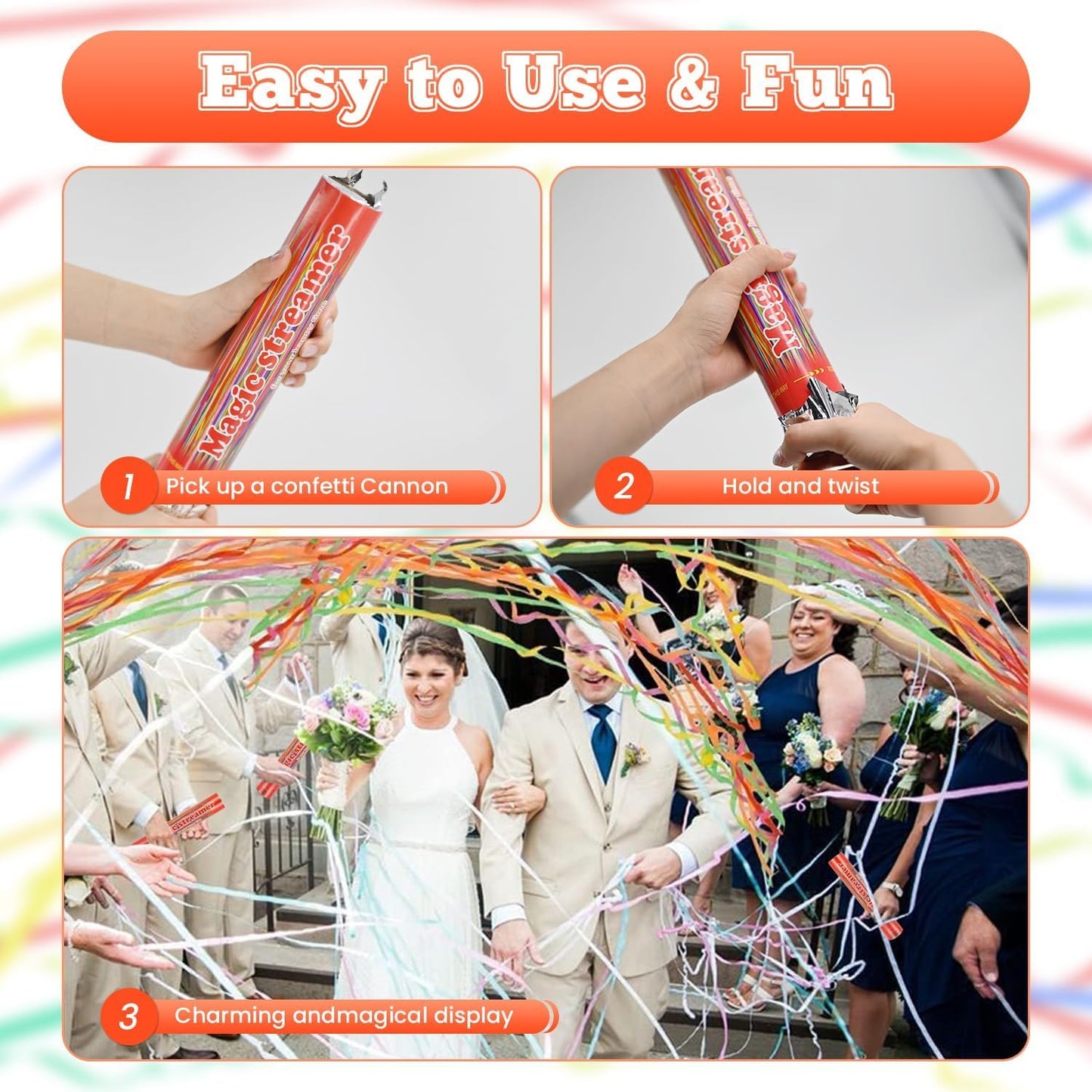 Confetti Poppers Multicolor Confetti Cannon 12 Inch Streamer Cannon 12 Pcs Multicolor Party Popper Cannon Streamer Poppers Bulk for Wedding Birthday Graduation Baby Shower Christmas New Year