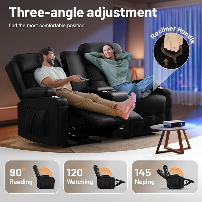 Loveseat Recliner Sofa, Home Theater Seating Massage Reclining Couch - Image 3