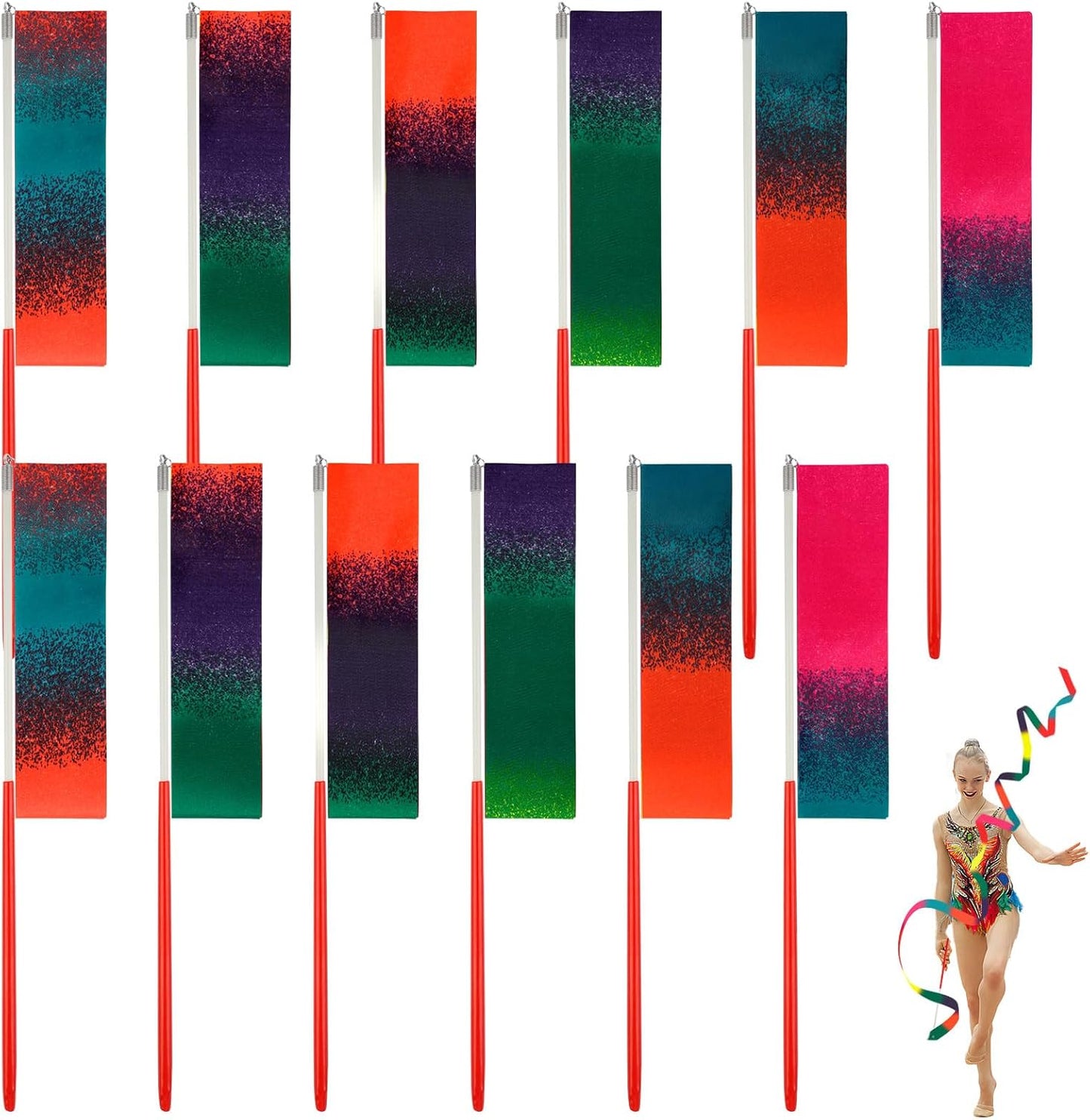 12 Pack Dance Ribbons for Kids, Dance Class, Birthday Party, Gymnastics, Princess Party Favors (Gradient)